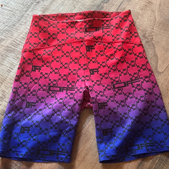 Off-White Red Pink Blue Gradient Logo Shorts - Picture 1 of 4
